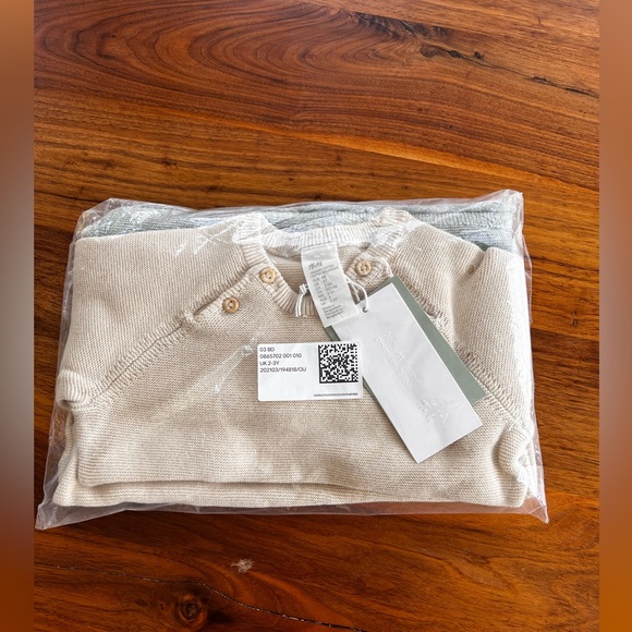 H&M Cotton Knit Color Block Set Beige / Sage 3T - Picture 3 of 3